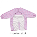 Lilac Lollipop waterproof long sleeve smock bib by Abibi, full wrist-to-collar coverage for baby-led weaning and starting solids