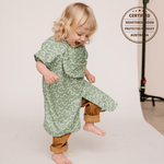 Pistachio Puff waterproof short sleeve smock bib by Abibi, full coverage for messy mealtimes and starting solids