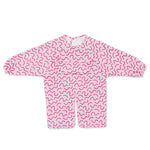 Berry Bliss waterproof long sleeve smock bib by Abibi, full wrist-to-collar coverage for baby-led weaning and starting solids