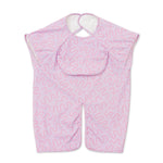 Lilac Lollipop purple waterproof short sleeve baby feeding smock by Abibi - mess proof inner collar flap