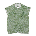 Pistachio Puff green waterproof short sleeve baby feeding smock by Abibi - mess proof inner collar flap