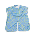 Sky Snack blue waterproof short sleeve baby feeding smock by Abibi - mess proof inner collar flap