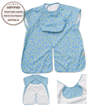 Sky Snack waterproof short sleeve smock bib by Abibi, full coverage for messy mealtimes and starting solids