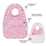 Berry Bliss Less Mess waterproof baby bib by Abibi, full front coverage that wipes clean for starting solids