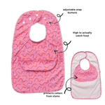 Strawberry Smudge Less Mess waterproof baby bib by Abibi, full front coverage that wipes clean for starting solids