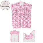 Berry Bliss waterproof short sleeve smock bib by Abibi, full coverage for messy mealtimes and starting solids