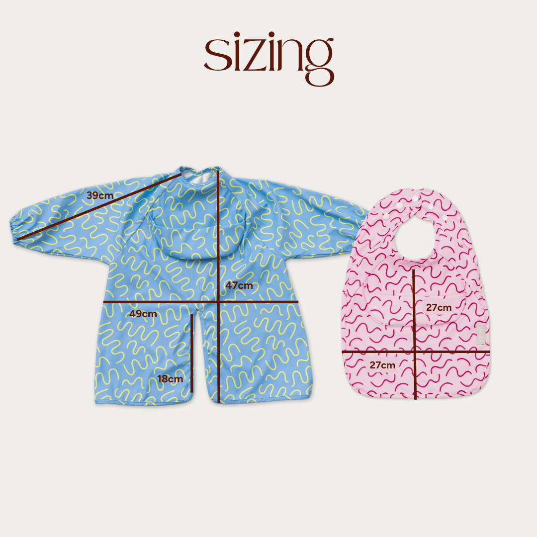 Berry Bliss pink waterproof long sleeve baby feeding smock by Abibi - mess proof inner collar flap