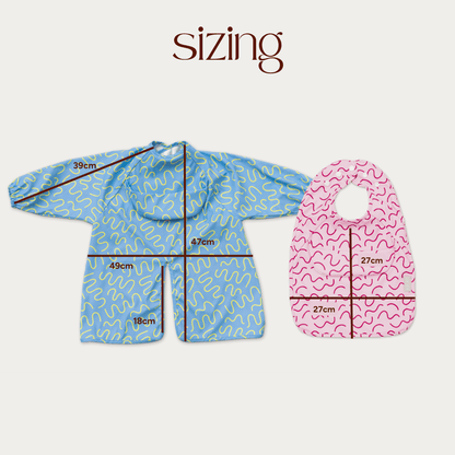 Berry Bliss pink waterproof long sleeve baby feeding smock by Abibi - mess proof inner collar flap