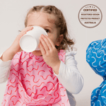 Strawberry Smudge Less Mess waterproof baby bib by Abibi, full front coverage that wipes clean for starting solids