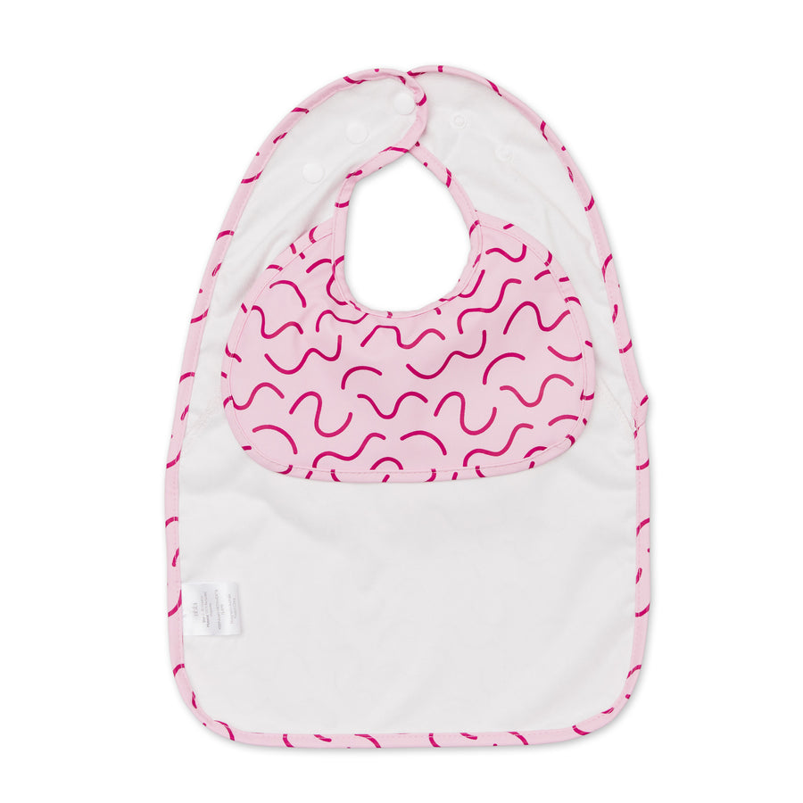 Berry Bliss pink waterproof sleeveless baby feeding smock bib by Abibi - world-first mess proof design with inner collar flap