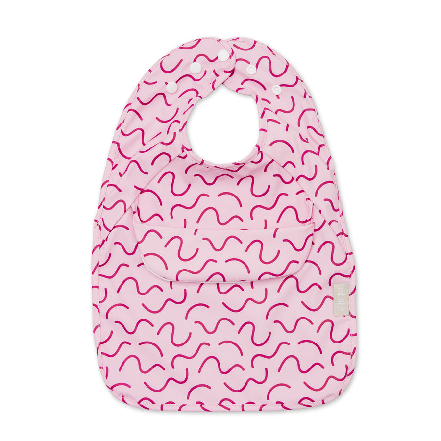 Berry Bliss pink waterproof sleeveless baby feeding smock bib by Abibi - world-first mess proof design with inner collar flap