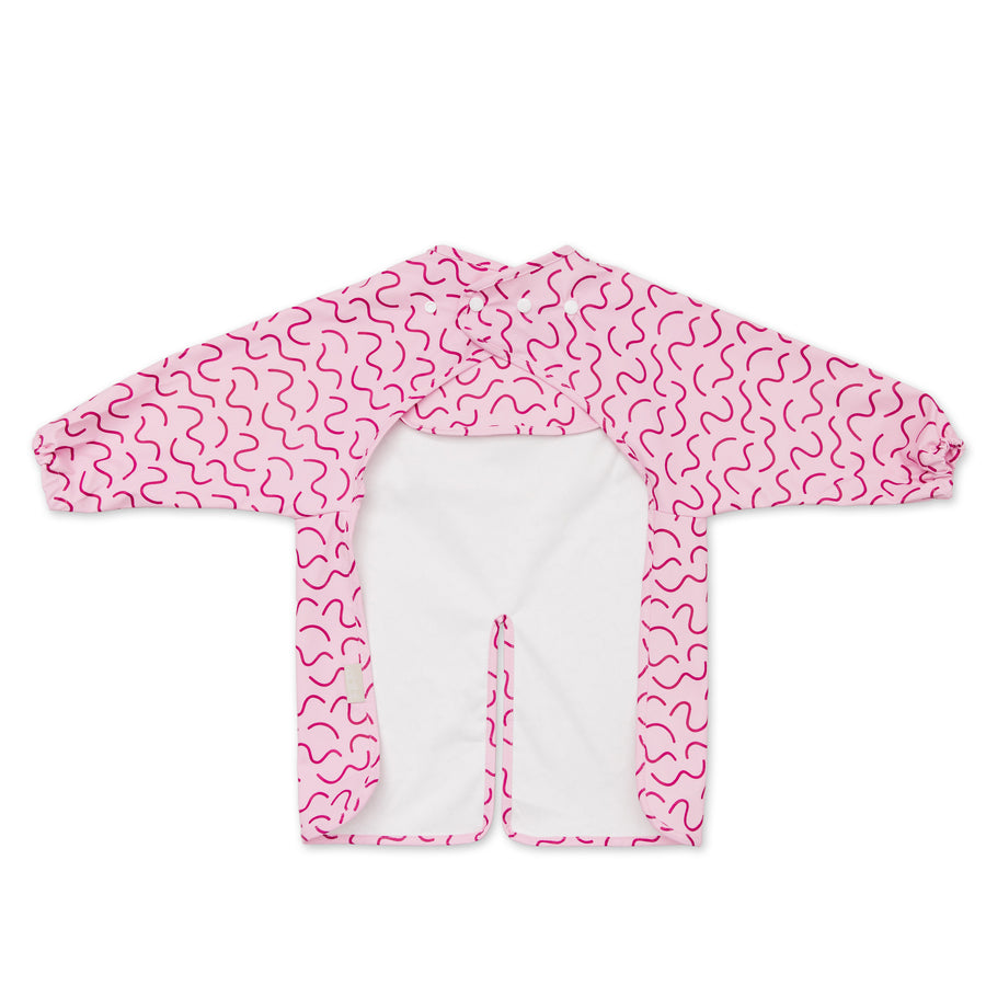 Berry Bliss pink waterproof long sleeve smock bib by Abibi, back view
