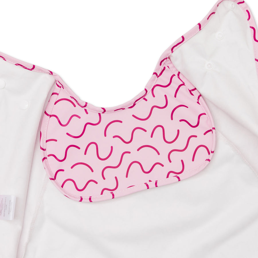 Berry Bliss long sleeve smock bib by Abibi - mess proof inner collar flap detail