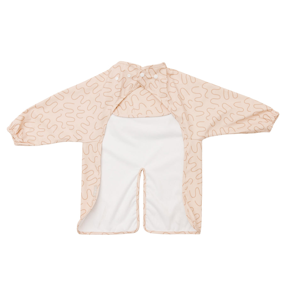 Biscuit Bite beige waterproof long sleeve smock bib by Abibi, back view