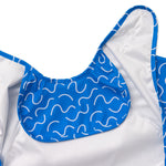 Blueberry Burst long sleeve smock bib by Abibi - mess proof inner collar flap detail
