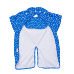 Blueberry Burst navy waterproof short sleeve baby feeding smock by Abibi - mess proof inner collar flap