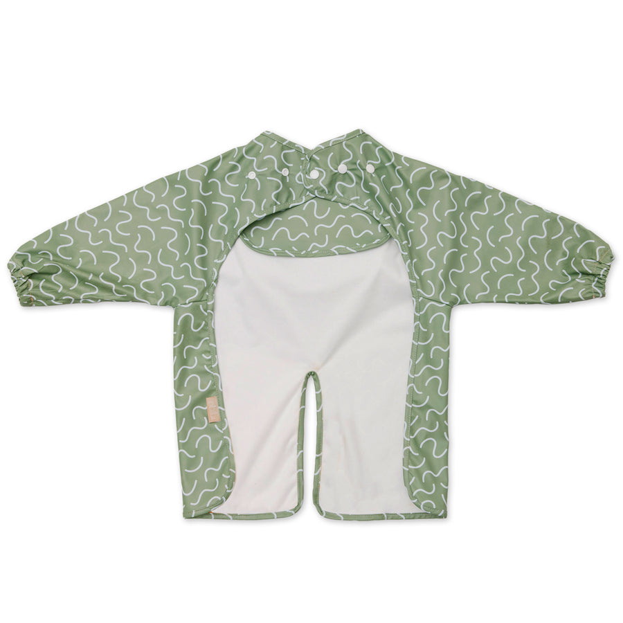 Pistachio Puff green waterproof long sleeve smock bib by Abibi, back view