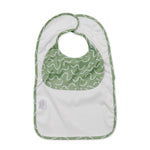 Pistachio Puff green waterproof sleeveless baby feeding smock bib by Abibi - mess proof inner collar flap