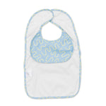Sky Snack blue waterproof sleeveless baby feeding smock bib by Abibi - world-first mess proof design with inner collar flap