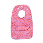 Strawberry Smudge red waterproof sleeveless baby feeding smock bib by Abibi - mess proof inner collar flap
